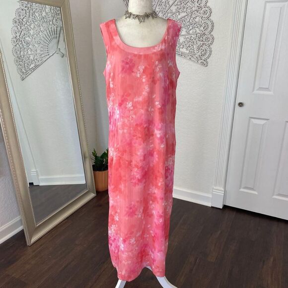 Early 2000's Light Pink White Flower Floral Mesh Midi Maxi Dress Size 14 / L - Picture 2 of 7